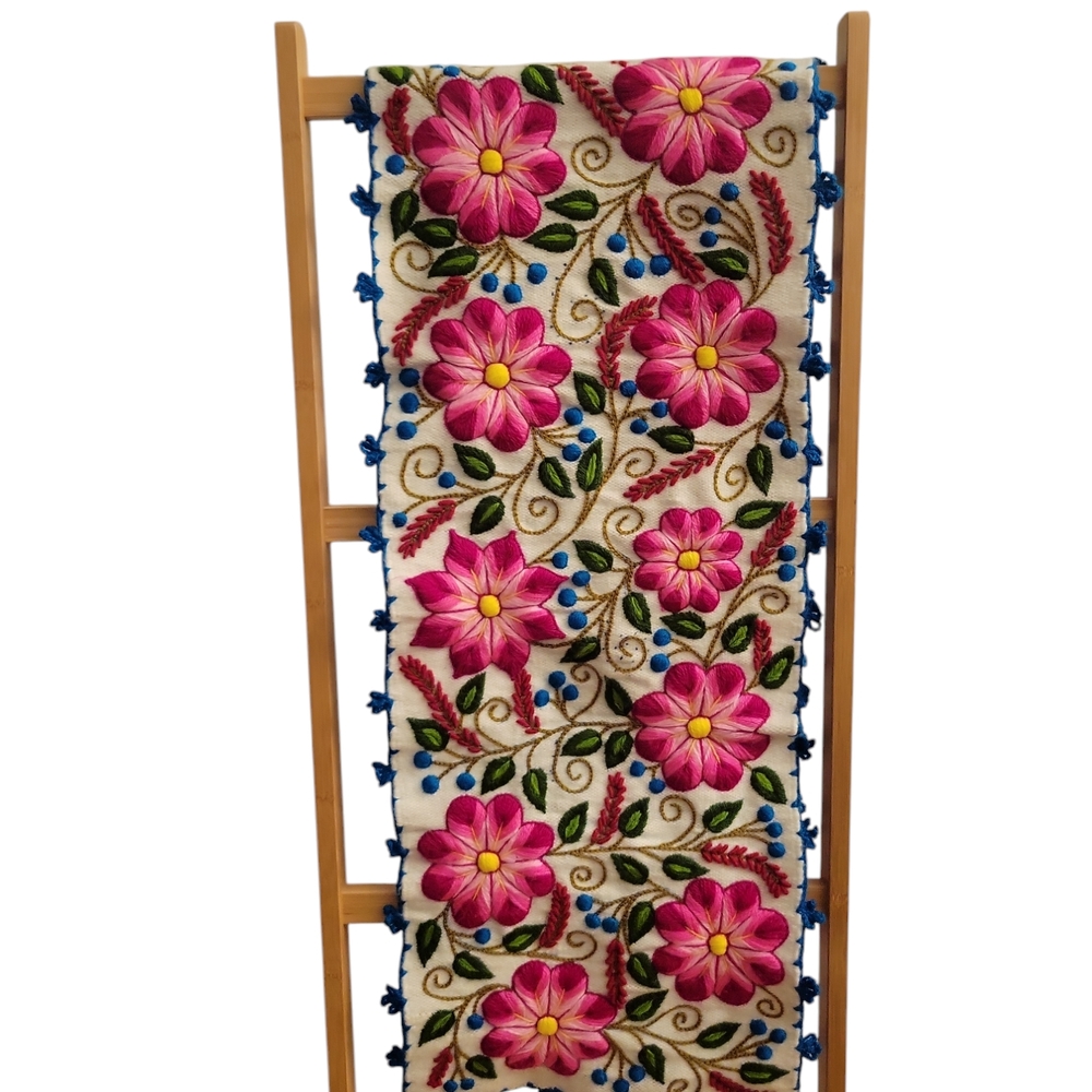 Embroidery Floral, Peruvian Hand-Woven Table Runner |Multi Color Flowers Peru